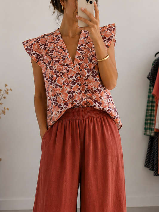 Blusa estampada com folho