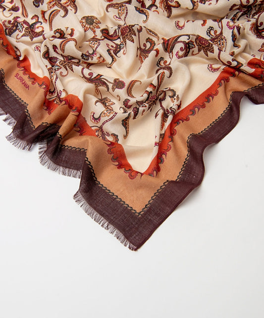 Lenço estampado caxemira floral Cru
