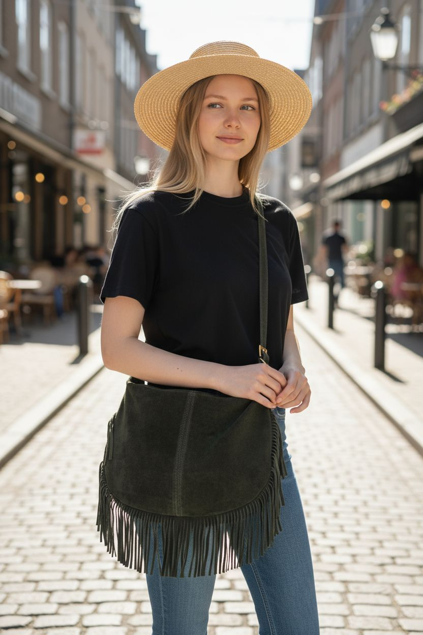 Mala camurça franjas