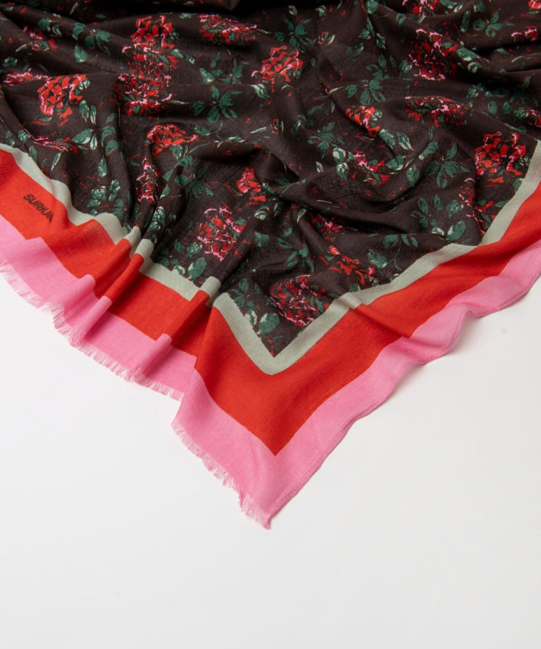 Lenço estampado floral de rosas Grená